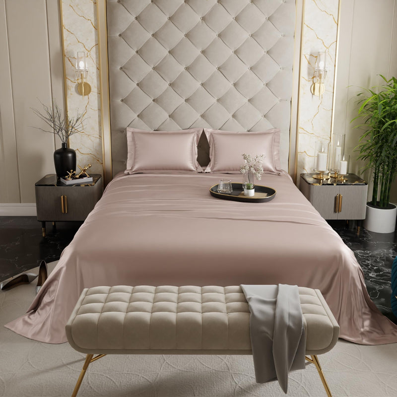 Stoa Paris Satin Bedsheets For Double Bed - 300Tc Premium Bedsheet With 2 Pillow Covers, Luxury Bedding Set, Gift For Couples For Romantic Dates, Wedding, Champagne,300 TC