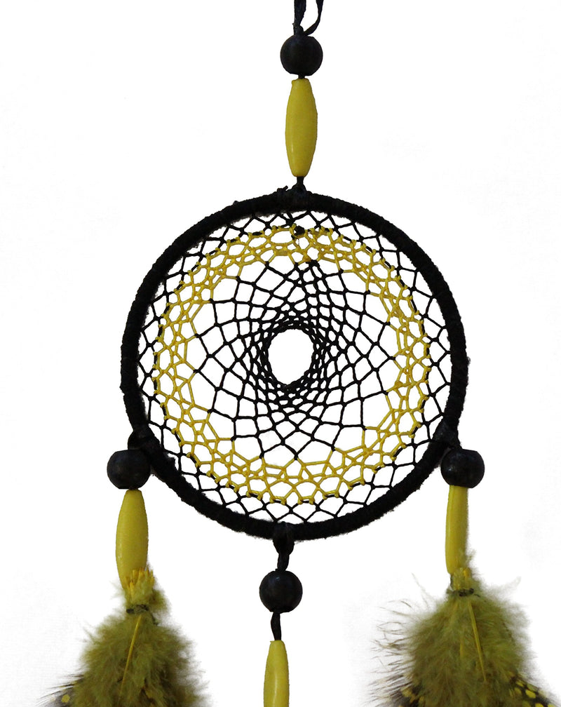 Daedal dream catchers - Dandelion Yellow Wool and Wool Blend Long Wooden Beaded Dream Catcher (Dimensions 36cm L X 12cm W X 1cm D) Hand Made Hand Crafted Home Décor Wall Hanging DDC123