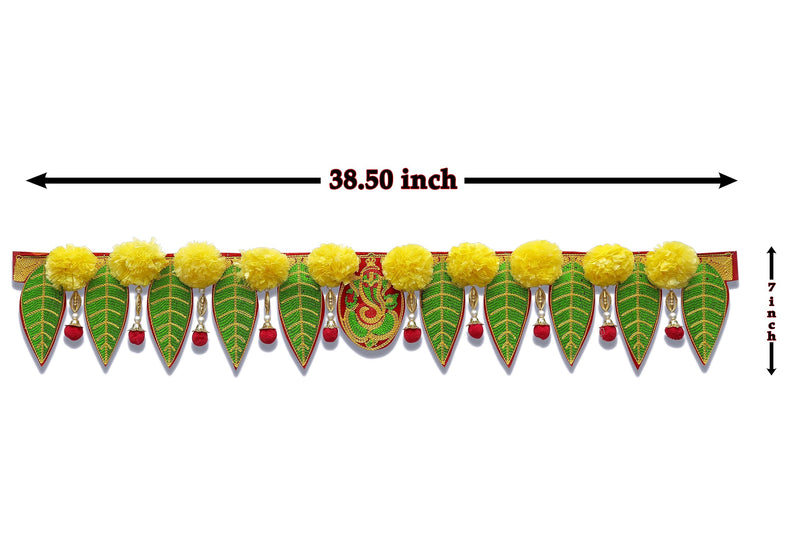 Shreeji Handicraft Ganesh Pan Toran with Artificial Yellow Marigold Flower Door Toran Toran, 25.4 CM