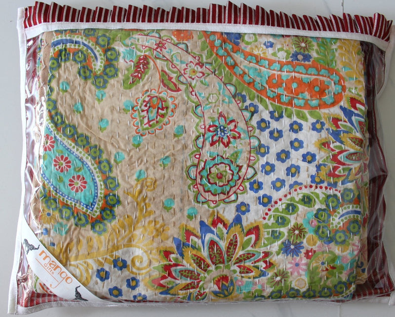 Mango Gifts Pure Cotton Kantha Style Bed Spread Indian Gudri Bed Cover Queen Size by Mango Gifts