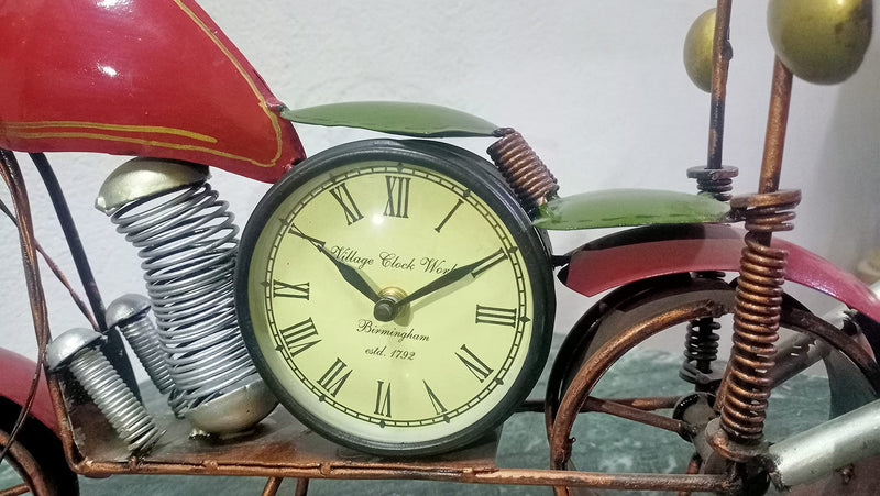 Shy Shy Desk & Shelf Metal Clock in Large Antique Bike Design for Home & Decoration