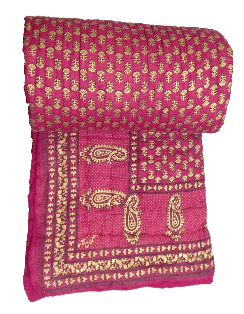 SVT Traditional Pink Jaipuri Rajai/Razai/Quilt Single Single Bed