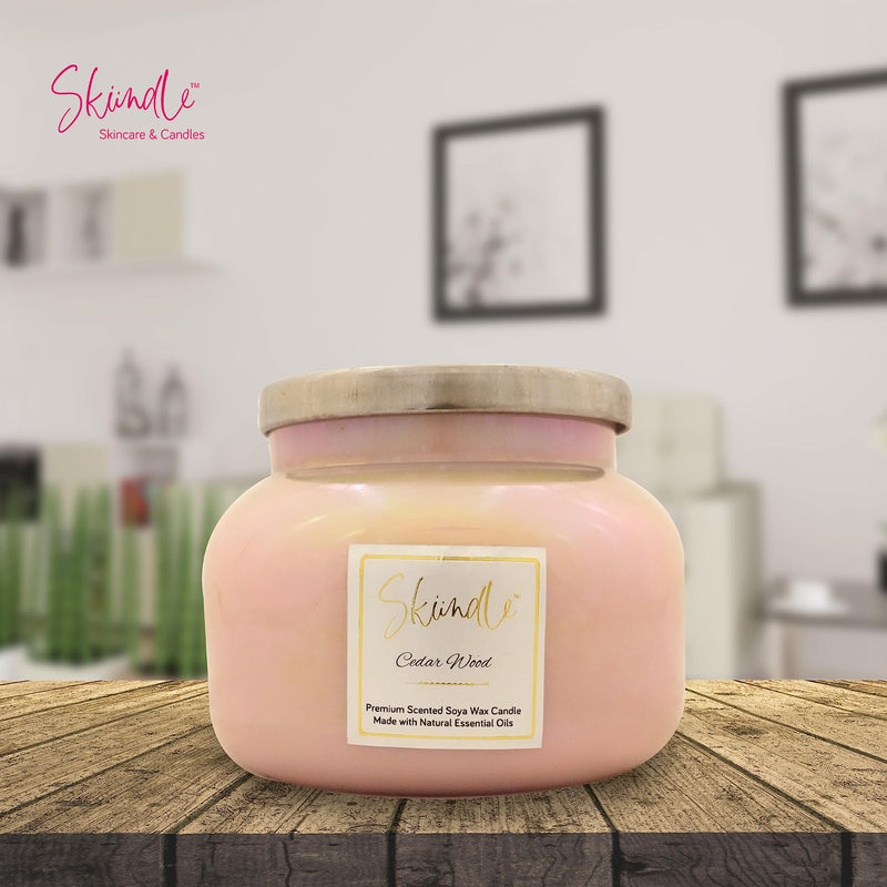 Cedar Wood Candle - Infused with The Earthy, Woody Scent of Cedar - 100% Natural Soy Wax, Long-Lasting Scent, Aromatherapy - Perfect for Home, Spa, and Meditation - Pink