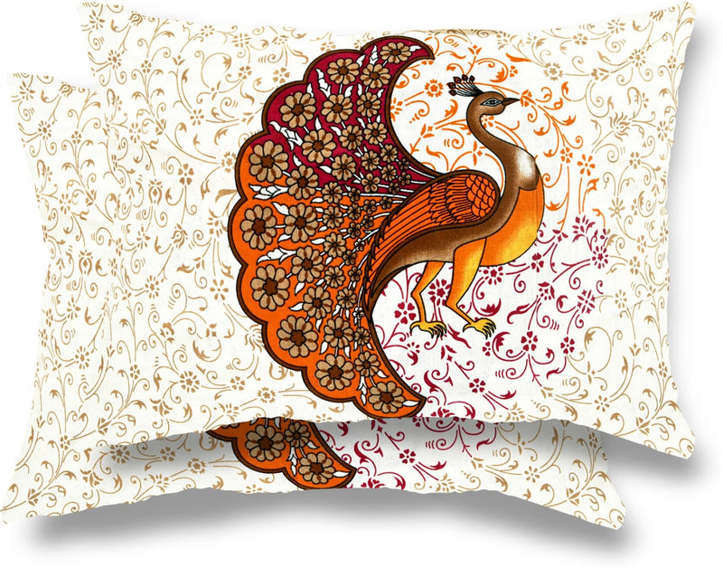 AC FASHION Rajasthani Jaipuri Sanganeri Peacock Print 144 TC 100% Cotton Double Size Bedsheet with 2 Pillow Covers