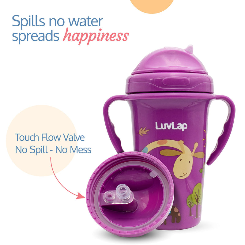 LuvLap Tiny Giffy Sippy Cup, Silicone Straw, BPA Free, 300 ml 18m+ (Purple)