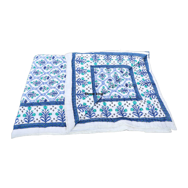 THROW KING Rjasthani Tradittional Made by Hand Jaipuri Quilt for Single Bed 100% Pure Cotton Jaipuri razai,Quilt | Skin Friendly & Breathable | 58 x 90 inch |