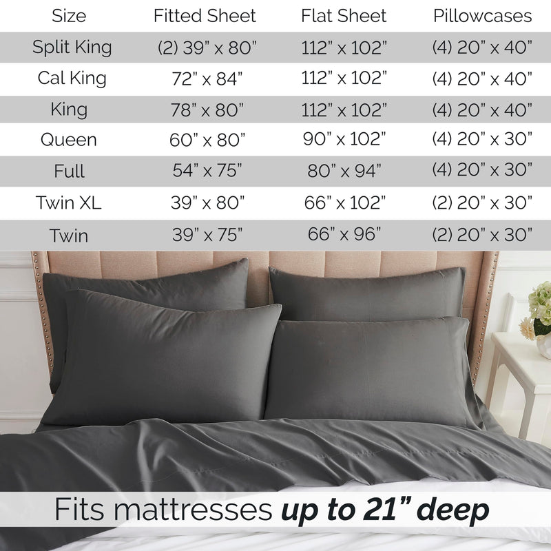 Queen, Slate : Southshore Fine Linens - Vilano Springs - 6 Piece - Extra Deep Pocket Sheet Set, Queen, Slate