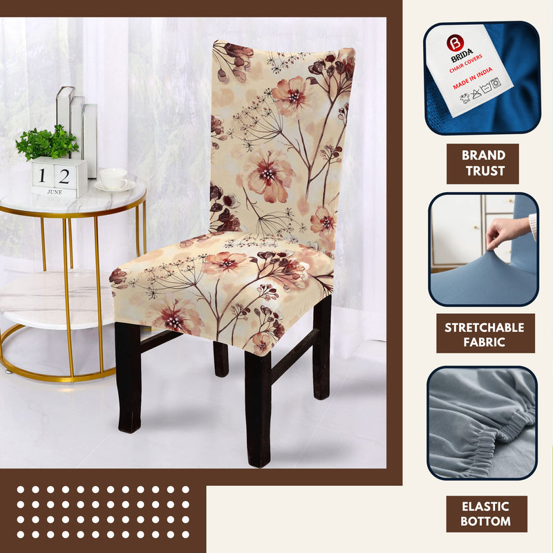 BRIDA® Stretchable Floral Geometric Printed Dining Chair Covers Elastic Chair Seat Case Protector, Slipcovers (4 Chair Cover, Watercolor Leaves)