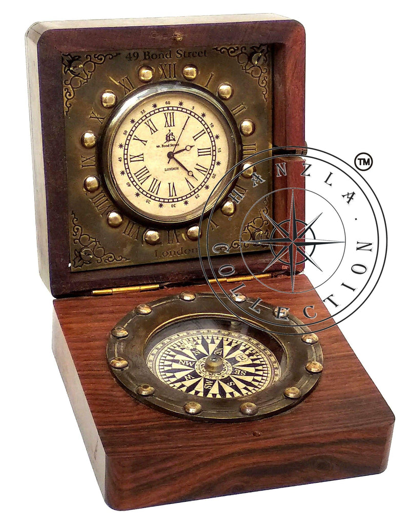 Hanzla Collection Antique Pocket Watch Compass Marine Nautical Desk Clock Brass Made Table Decor …