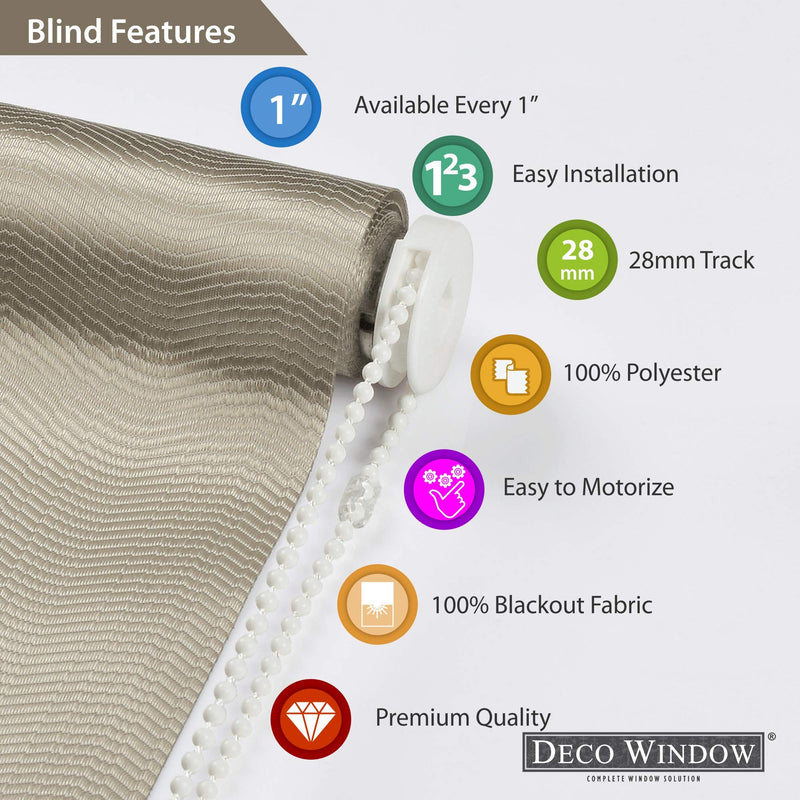 Deco Window Blackout Jacquard Roller Blinds for Windows (40" W X 84" L, Dark Beige) Room Darkening Roll-Up Shades Sun UV Protection Polyester Curtains for Home & Office