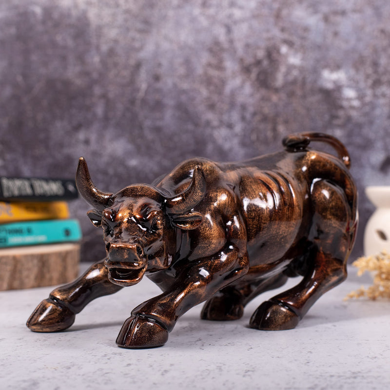 Aapki Marzi Wall Street Bull Replica - Resin Showpiece for Home Decor, 9 Inches, 0.8 Kg (Rustic Copper)