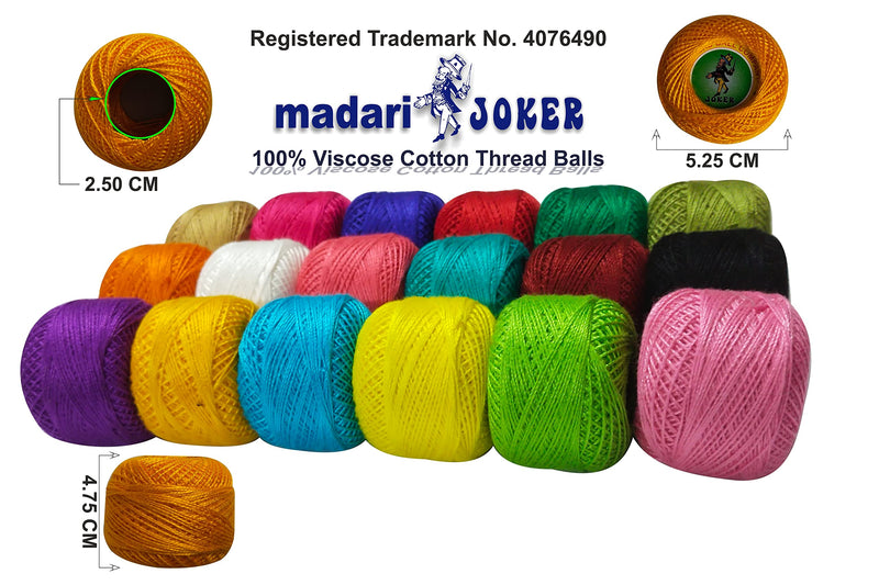 Cotton Thread Soft and Shine ball for Embroidery, Crochet Knitting, Weaving and Craft Making 14 Gram,1 Ball 40 To 45 Mtr ,6 strand Pack of 18 Color 18 Pcs.