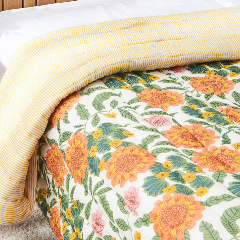 Chumbak Marigold Cotton Quilt, Double