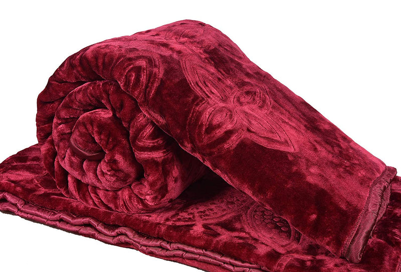 OMAJA HOME Luxurious Embossed Korean Mink Single Bed Blanket (Acrylic and Polyester, Maroon)