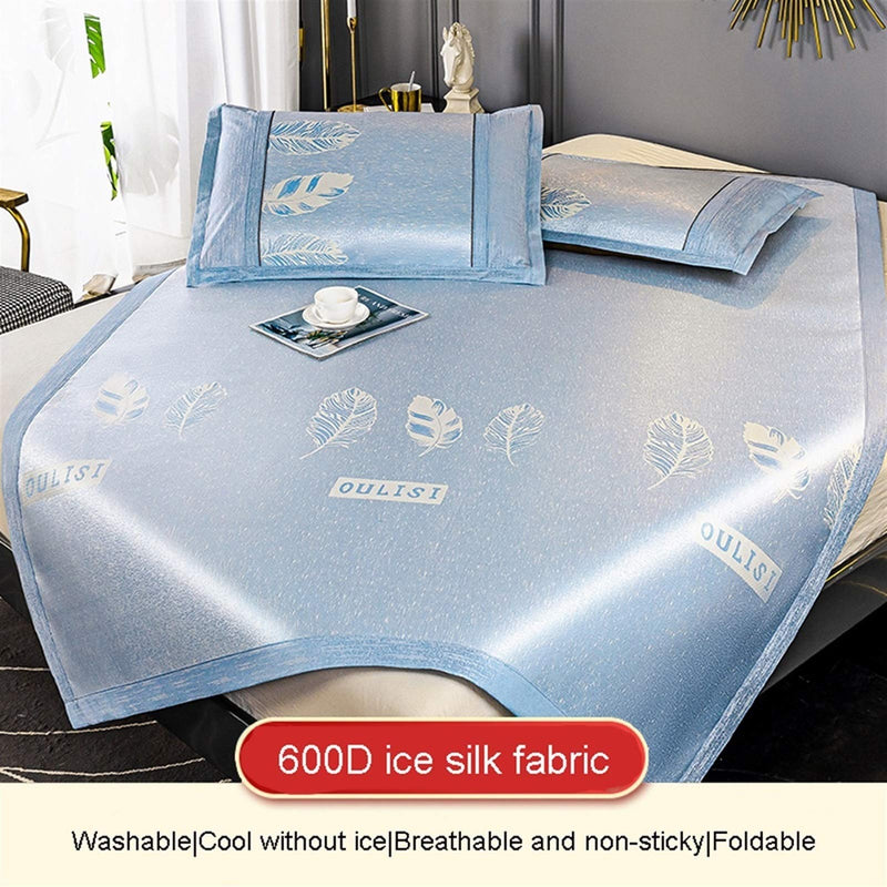 qiqi Bamboo Sheets-Straw Beach Mat Three-Piece Ice Silk Mat|Summer Sheets|Foldable Washable|with 2 Pillowcases|1.5m Bed 1.8m Bed |Cooling Blanket (Size : 1.8m Bed)