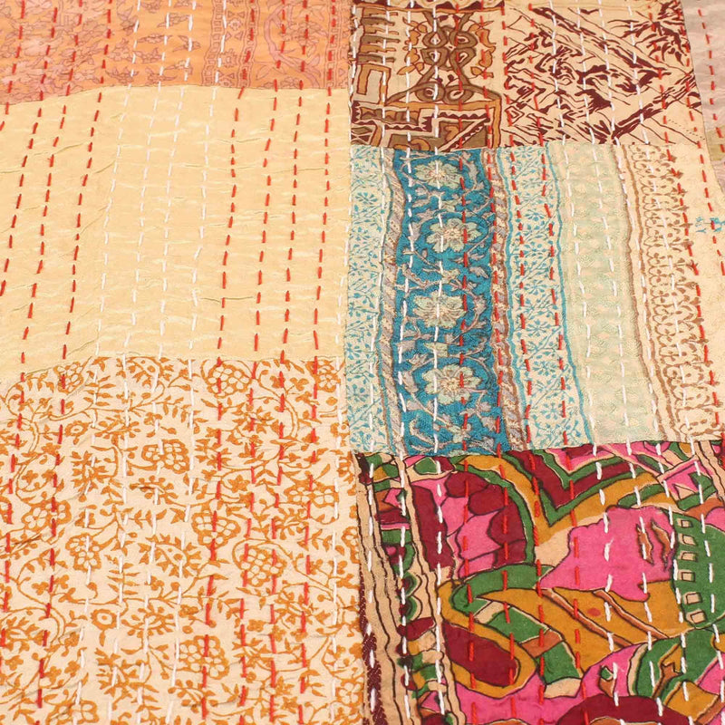 BOHEKANT Handicraft Silk Kantha Quilt Kantha Bed Cover Handmade Kantha Bedspread Kantha Blanket Throw-06 (Twin, 60x90 Inches, Single Bed)