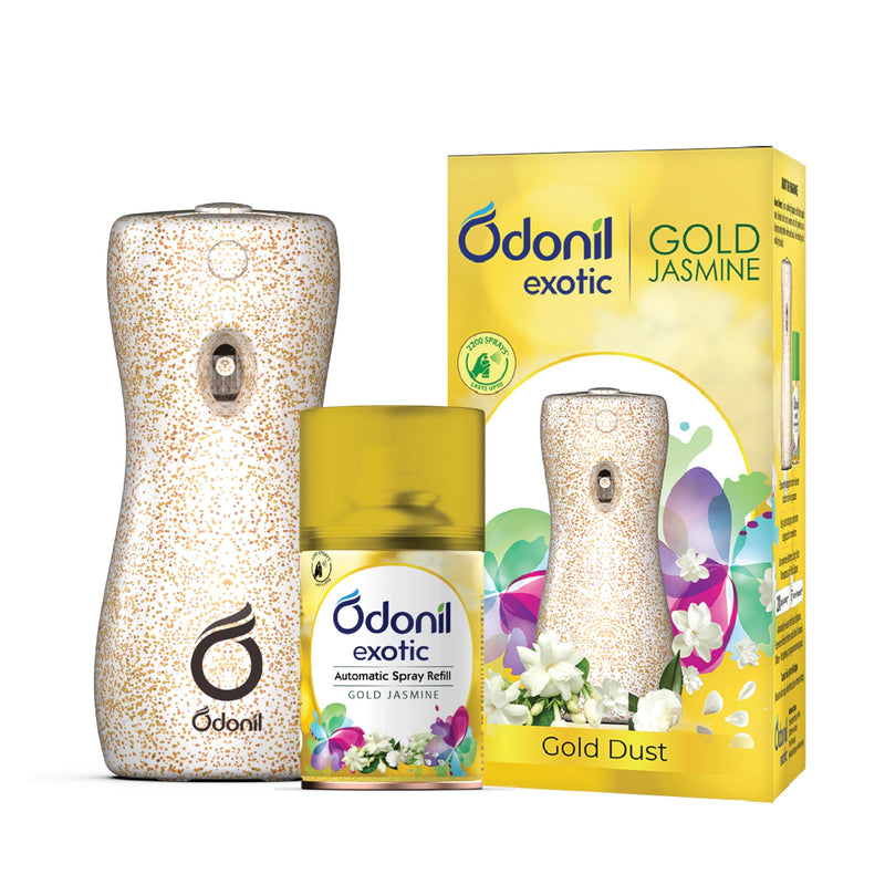 DABUR Odonil Exotic Automatic Spray - 225Ml | Machine + 1 Refill | Gold Jasmine | 2X Long Lasting | 2200 Sprays Guaranteed | Lasts Upto 60 Days