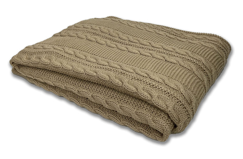 Ketan TEX FAB | Soft 100% Pure Cotton Knitted Throw Blanket for Sofa/Bed/Couch | Cable Design | Sand Colour, 50x60 inches