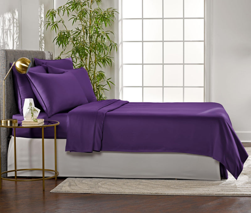 Pure Bamboo Sheets Queen Size Bed Sheets 4 Piece Set, 100% Organic Bamboo, Luxuriously Soft & Cooling, Double Stitching, 16" Deep Pockets, 1 Fitted, 1 Flat, 2 Pillowcases (Queen, Purple)