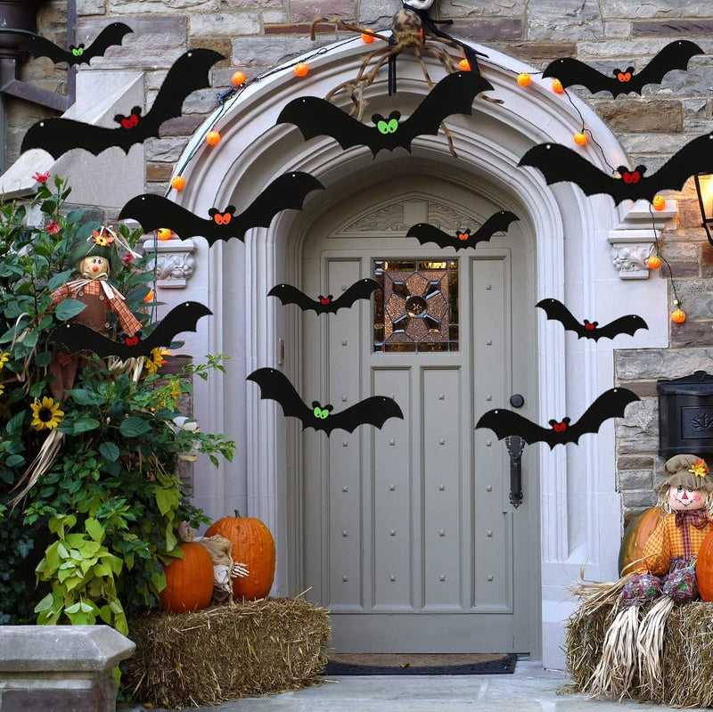 12 PCS Hanging Bats Halloween Decoration, Incrizma Fake Fabric Bat Decor Realistic Fake Halloween Bats Spooky Flying Bats Décor for Halloween Party Decoration (12 PCS Hanging Bats)