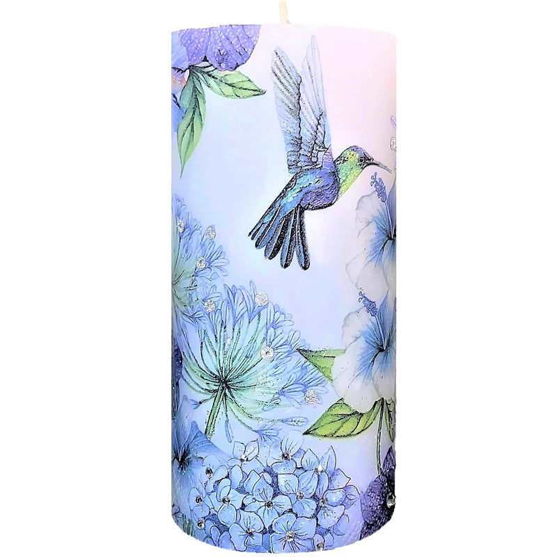 Bella Vista - Hand Made Decorative/Designer Candle (with decoupage Art), Packed in Gift wrap, for Home Decor and Gifting, Wt 625 GMS, Dim: 3x6 inch (Hummingbird)