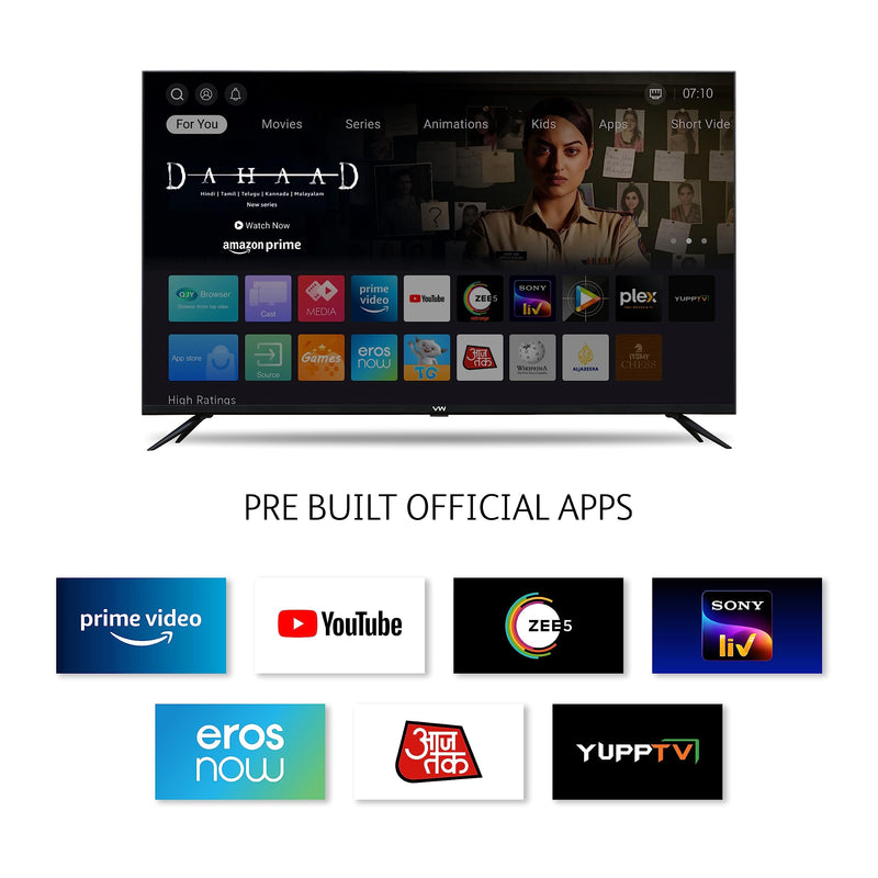 VW 101 cm (40 inches) Linux Series Frameless HD Ready Smart LED TV VW40S1 (Black) | with 18 Months Warranty