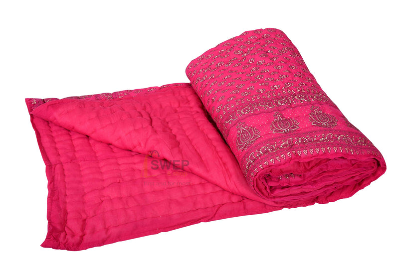 Swep & Shop Rajasthani Traditional Light Weight Pure Cotton Single Bed Soft Jaipuri AC Quilt/Razai Floral Print (Size 55 X 85 inch Stitch Including ) Pink