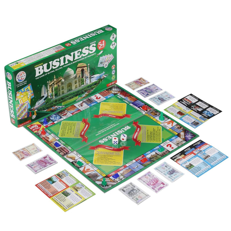 BKDT Marketing Business India Board Game 5 in 1 Board Game with Other Games Like Ludo, Snakes Ladder, Car Rally & Cricket (Senior Business with Notes)