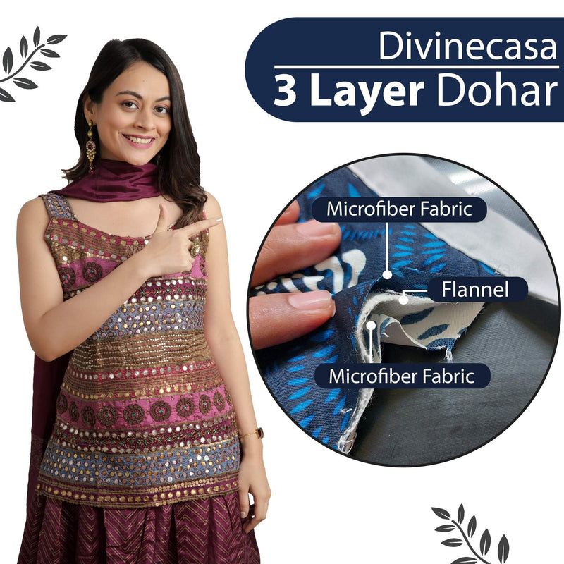 Divine Casa Microfiber 120 GSM Reversible Lightweight Printed Single Bed AC Dohar Blanket (Abstract, Navy Blue and White, Size,140 x 210 cm or 55 x 83 inch)