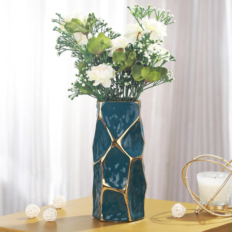 TIED RIBBONS Geometric Ceramic Flower Vase for Home Decor Flower Plants Living Room Centrepiece Office Table Decoration Items (Multi, 20.3 cm x 8 cm)