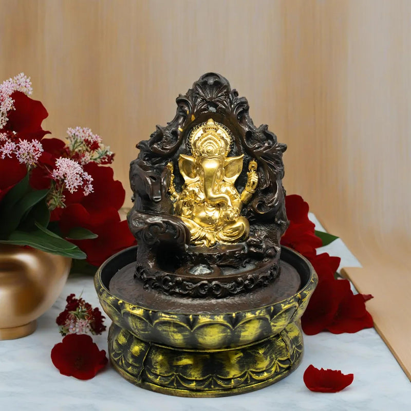 SPLICE Polyresin Ganesha Tabletop Water Fountain with LED Lights - Home and Office Decor Gift