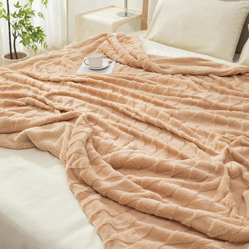 HOKIPO AC and Mild Winter Sherpa Blanket Double Bed Queen, 200x230 cm / 6.5x7.5 feet, Beige (AR-4921-BGE)