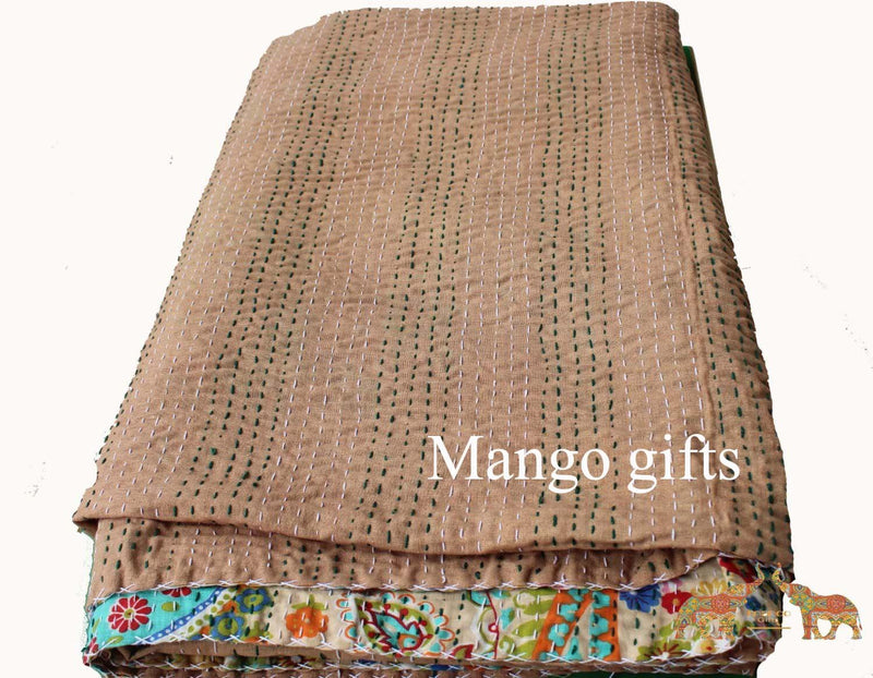 Mango Gifts Pure Cotton Kantha Style Bed Spread Indian Gudri Bed Cover Queen Size by Mango Gifts