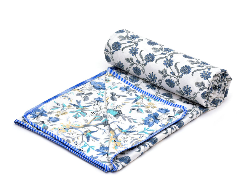 Craftino Pure Cotton Soft Reversible Printed Lightweight AC Blanket | Single Bed Cotton Dohar (D1, Double)