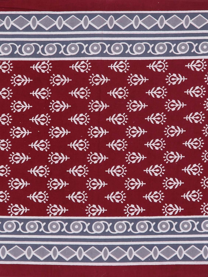 Halos tex 100% Cotton Rajasthani Jaipuri sanganeri Traditional King Size Double Bed Sheet with 2 Pillow Covers (Maroon)