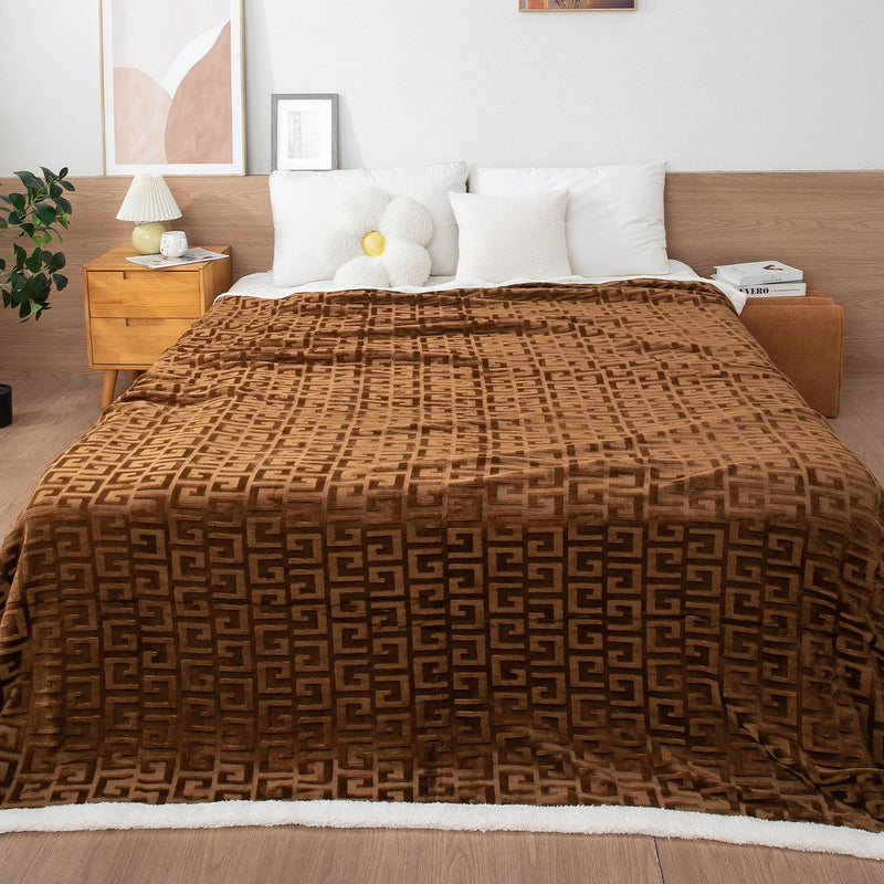 HOKIPO AC and Mild Winter Sherpa Blanket Double Bed Queen, 200x230 cm / 6.5x7.5 feet, Brown (AR-4920-BRN)