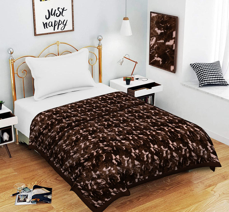 SPANGLE Printed Floral Self Warm Soft Luxurious 480 TC Micro Fibre Single Bed Blanket (Green/Olive)