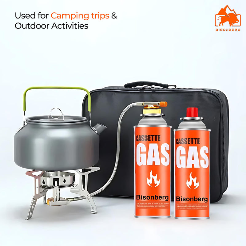 BisonBerg Metal Butane Gas Canister Re-Filler Perfect Suitable for Camping Stove, to Refill Flame Lighters. Small Stove, Flame Torch, Welding Fuel Gas, 225G