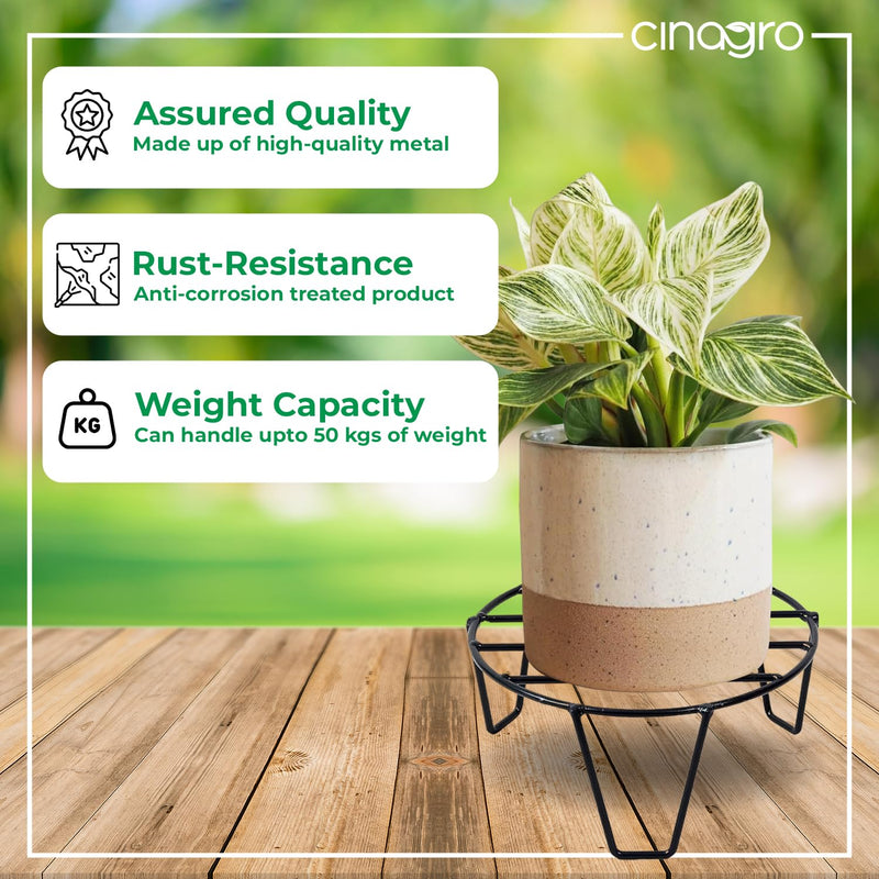 CINAGRO Round Metal Stand (Pack of 5) for Balcony, Home Garden, Indoor & Outdoor Plants, Flower Pots, Living Room Decor, Rust Free (Black)