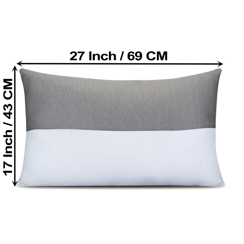 DAKSH Hollow Fibre Height Adjustable Pillow for Sleeping with Zip to Adjust The Height 17 x 27 Inch - Grey and White | Pack of 1