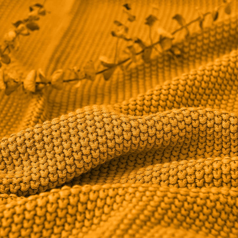 Cazimo Soft 100% Cotton Knitted Throw Blanket - 50 x 60 inches, Yellow