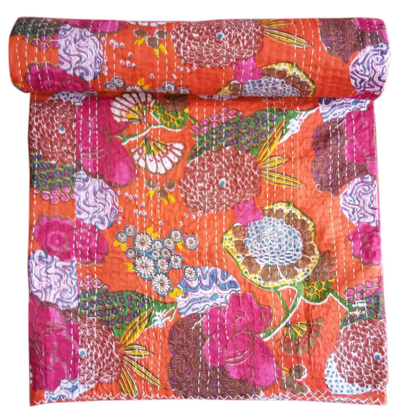 Kirti Textile and Handicraft Indian Handmade Printed Cotton Kantha Gudari Quilt/Bedspread (Queen Size, Multicolour)