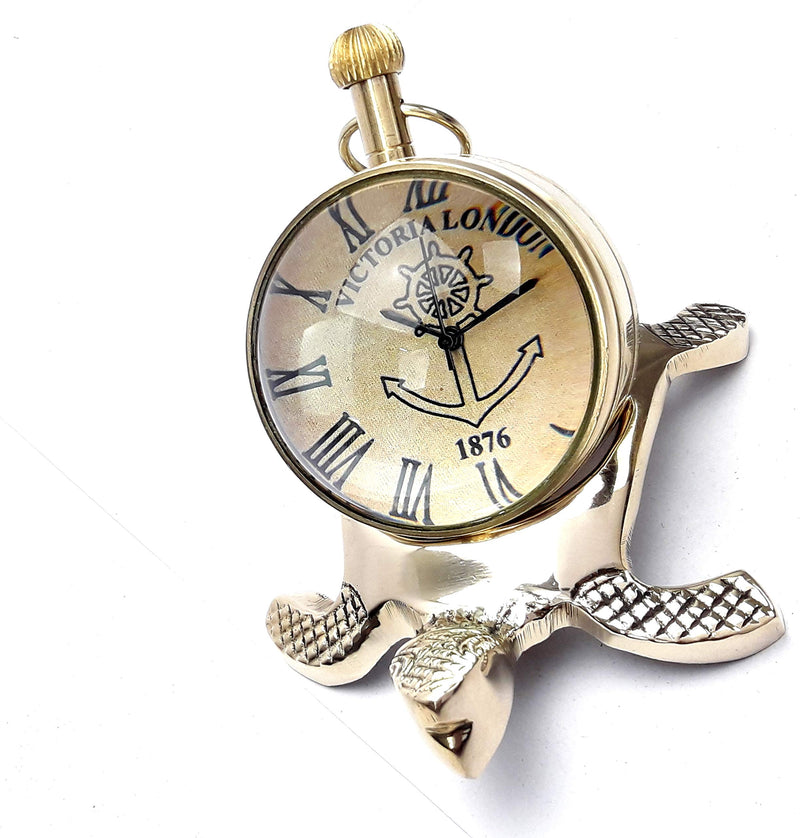 KV Collection Beautiful Antique Style Tortoise Brass Table Clock. Exclusive Gifting idea