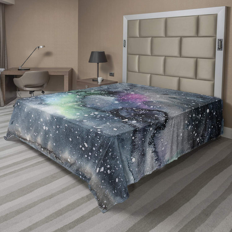 Ambesonne Psychedelic Flat Sheet, Space Galaxy Inspired Hazy Grunge Modern Celestial Cosmic Fantasy Design Print, Soft and Comfortable Top Sheet Decorative Bedding 1 Piece, Full Size, Grey Purple