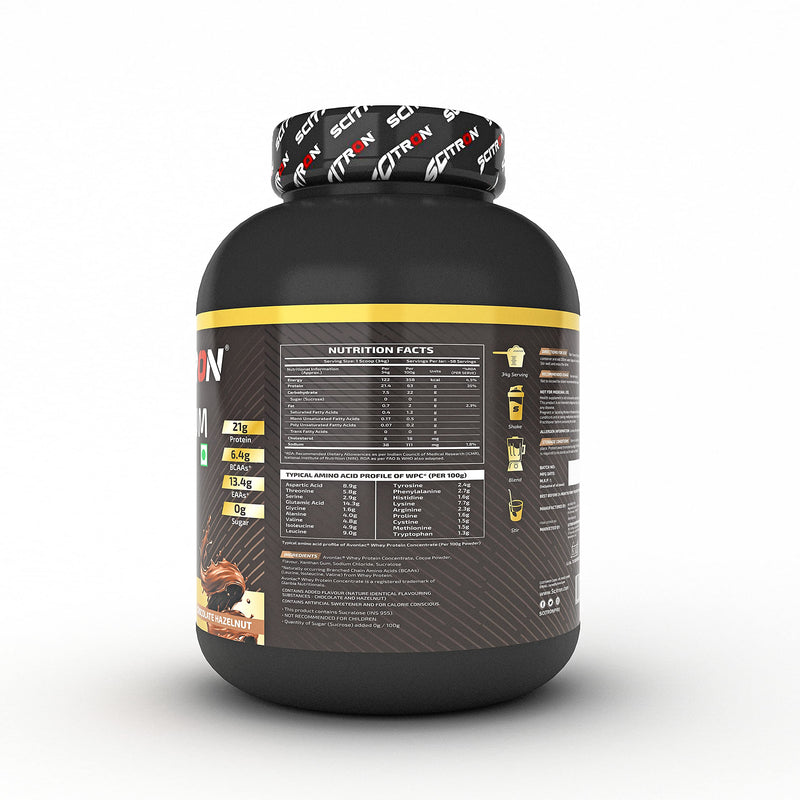 SCITRON Nitro Series PREMIUM WHEY (21g Protein, 6.4g BCAAs, 13.4g EAAs, 0g Sugar, 58 Servings) - 2kg (Chocolate Hazelnut)