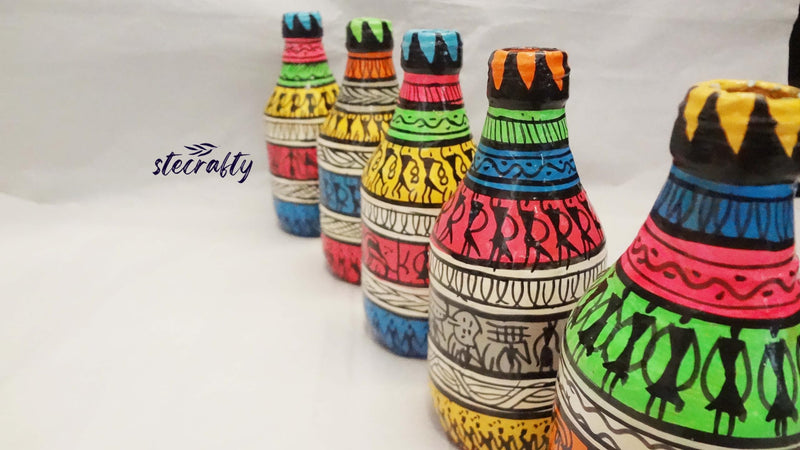 Stecrafty Tribal Art Bottle Painting,Flower vase Decorative Bottle