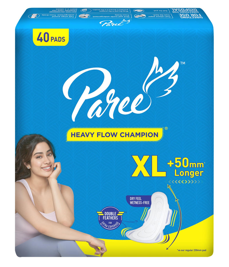 Paree Dry Feel Sanitary Pads For Women |XL-40 Pads|Heavy Flow Champion|Double Feathers for Extra Coverage|Quick Absorption