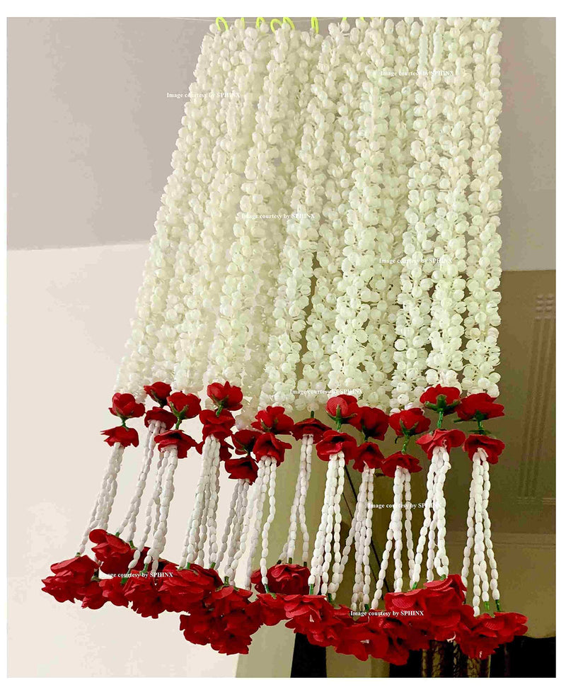 SPHINX Artificial Jasmine Buds & Clustered Rose Strings for decoration approx 2.5 ft - Number of Strings- (Red, 12)