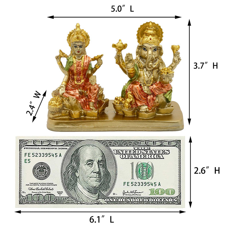 AliKiki Hindu Lord Ganesha Lakshmi Statue – Indian God Laxmi Ganesh Murti Item Home Temple Puja Pooja Idol Diwali Gift - India Tabletop Desk Ganpati Sculptures