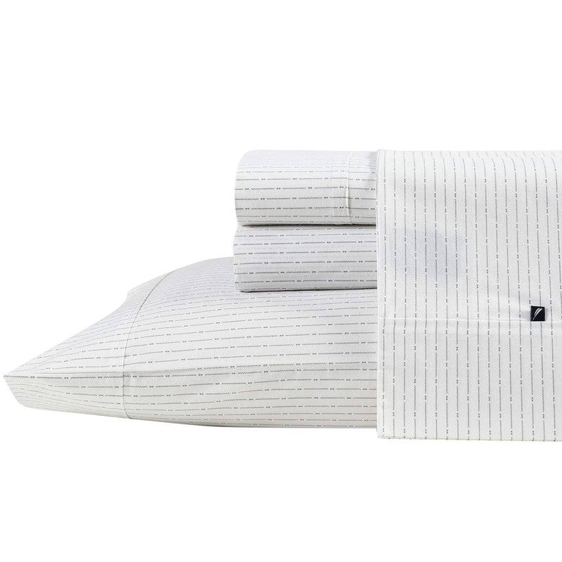 Nautica - Percale Collection - Bed Sheet Set - 100% Cotton, Crisp & Cool, Lightweight & Moisture-Wicking Bedding, Queen, Buoy Line